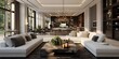 © Asim - Chic living room and kitchen in a luxury villa, 3D design.