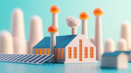 Poster - 3D Model of a Factory with Solar Panels.