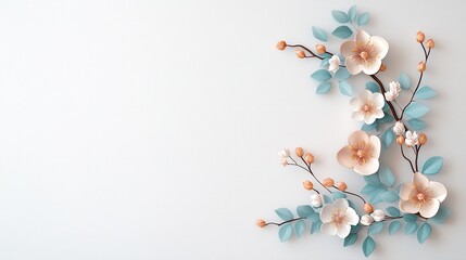 White and Pink Paper Flowers on White Background.