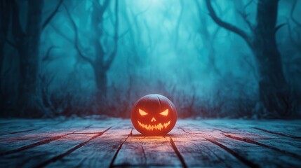 Sticker - Spooky Jack-O-Lantern in a Foggy Forest.