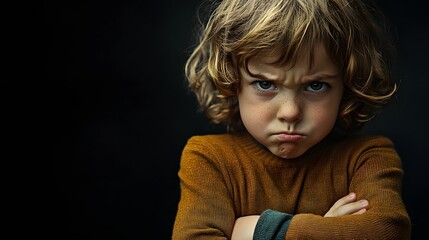 Canvas Print - 105. A child conveying frustration with a scrunched face and crossed arms