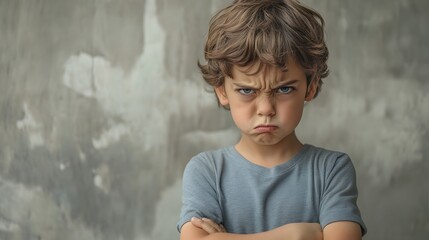 Canvas Print - 105. A child conveying frustration with a scrunched face and crossed arms