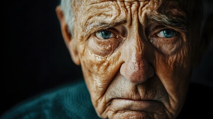 Wall Mural - 3. An elderly person demonstrating sadness with a downturned mouth and teary eyes