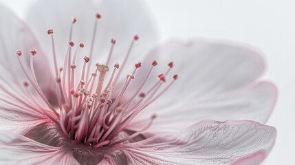 Wall Mural - A stunning macro photograph of a sakura blossom's intricate details, revealing the delicate veins and velvety textures of the petals