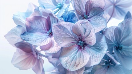 A stunning macro shot of a Hydrangea Macrophylla flower, captured in soft, natural lighting