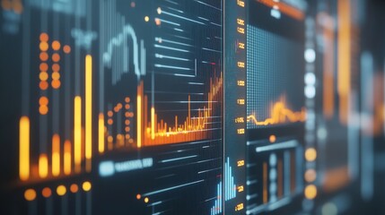 A close-up of a digital interface showing predictive analytics being used in business decision-making. The interface is sleek and modern, with real-time data and forecasts displayed in charts and