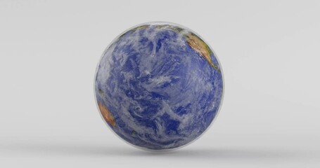 Poster - 4k Resolution Video: View of Planet Earth World Globe from Space. Elements of this image furnished by NASA. Earth Seamless Loop Rotating on a White Background with Alpha Mate