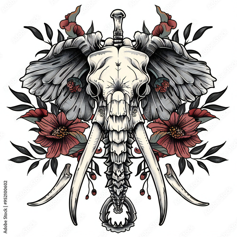 Elephant Head Skeleton Bones Very Simple Traditional Tattoo Flash elephant-head-skeleton-bones-very-simple-traditional-tattoo-flash