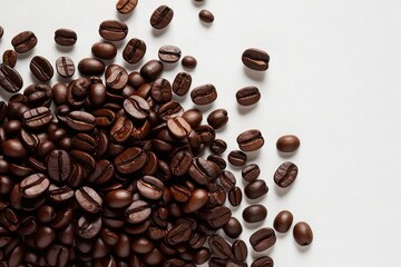 Wall Mural - Coffee Beans on Blank White Canvas Isolated Hot Beverage Ingredient