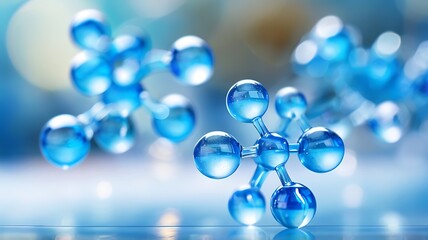 Wall Mural - Macro view of blue science molecules model blue background