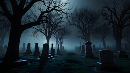 Halloween concept, halloween, horror, fear, night, evil, dark, ghost, spooky, cemetery, background, skittish, mystery, grave, celebration, tree, scarey, horizontal, photography, color image, death,