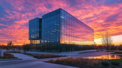 Wall Mural - Sunset Reflections on a Modern Office Building