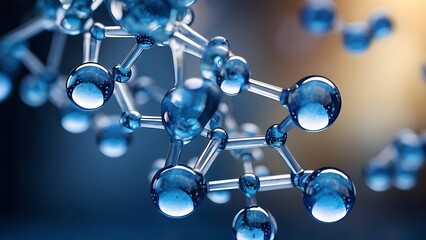 Macro view of blue science molecules model blue background