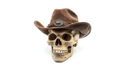 Wall Mural - skull with a cowboy hat on on a pure white isolated background