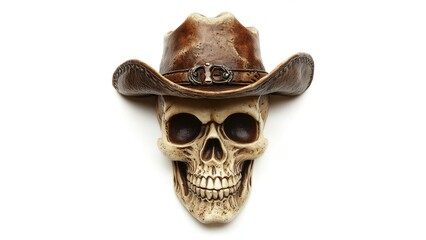 Wall Mural - skull with a cowboy hat on on a pure white isolated background