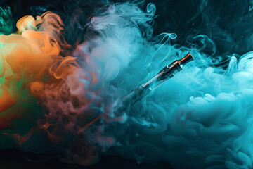 Promotion of electronic cigarette vape unhealthy habit lifestyle, vibrant colorful Generative AI photo