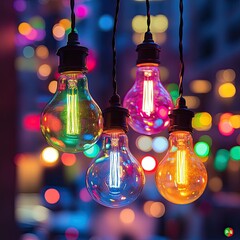 Wall Mural - a string of colorful light bulbs hanging from up. the lights create an enchanting atmosphere with th