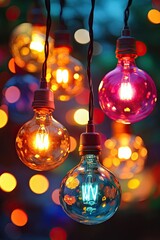 Wall Mural - a string of colorful light bulbs hanging from up. the lights create an enchanting atmosphere with th