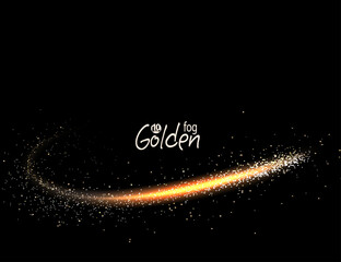 Wall Mural - Isolated gorgeous gold arc with shiny small tinsel on black design.