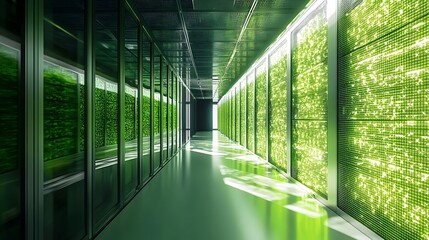 Wall Mural - Eco Friendly Green Data Center Utilizing Natural Lighting for Energy Efficient Computing and Sustainable