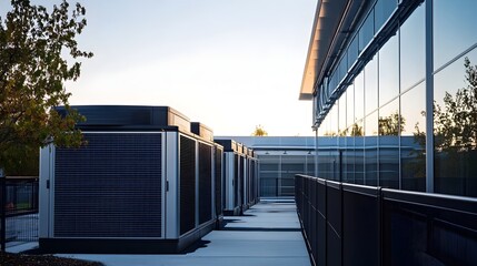 Wall Mural - Aerial view of a modern energy efficient data center featuring advanced rainwater harvesting systems integrated into the building s design