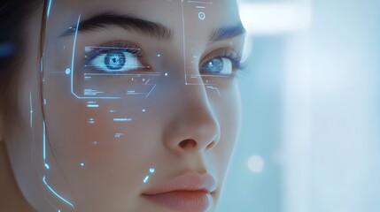Wall Mural - futuristic digital mirror with a sleek glass interface displaying personalized skincare advice and d