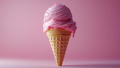 Sticker - Sweet summer treat, pink ice cream cone indulgence generated by AI