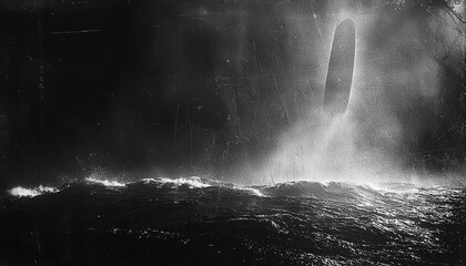 Wall Mural - dark night sky, rough waves breaking on coastline generated by ai