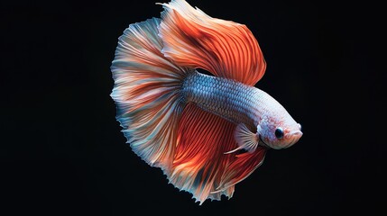 Poster - A beautiful moment frozen in time, as a Halfmoon Betta fish with vivid colors moves gracefully against a black background,