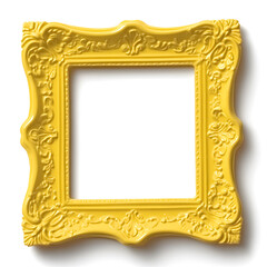 Vintage antique golden yellow frame mock up isolated on white background