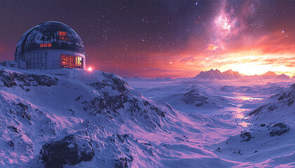 Wall Mural - snowy mountain peak under starry night sky generated by ai
