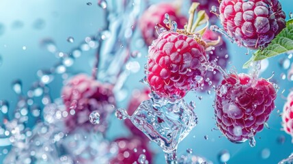 Fresh raspberry fruit with water splash