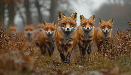 Poster - Cute fox puppy in grass, alert and playful generated by AI