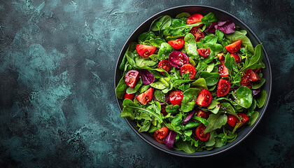 Fresh salad bowl with organic vegetables and tomato generated by AI