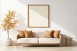 © DigitalMagicVisions - Modern Minimalist Living Room Close-Up Frame Mockup with Metallic Frame above Stylish Sofa