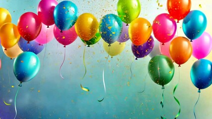 Aufkleber - A bunch of colorful balloons are floating in the air. The balloons are of different colors and sizes, creating a vibrant and lively atmosphere. Concept of celebration and joy