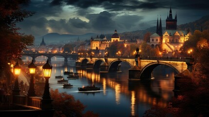 Canvas Print - Classic view of Prague at Twilight,  