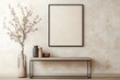 © DigitalMagicVisions - Modern Hallway Close-up Frame Mockup on Textured Wall with Metallic Frame above Console Table - Interior Design Concept