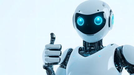 Poster - Friendly robot giving thumbs up isolated on white background