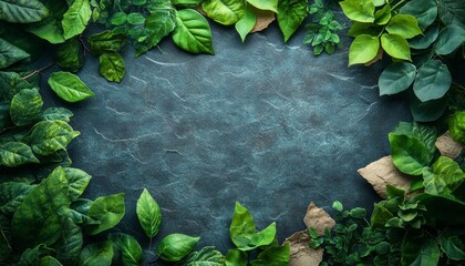 top view green leaves frame with copy space