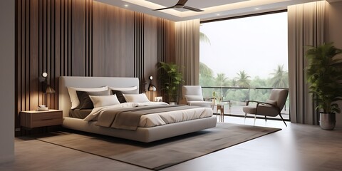 Wall Mural - A luxurious Chandigarh bedroom featuring contemporary design with warm lighting and minimalist decor.