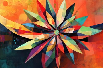 Poster - Abstract Geometric Flower with Multicolored Petals