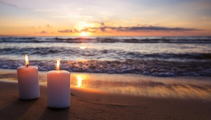 Wall Mural - beach candles at sunset