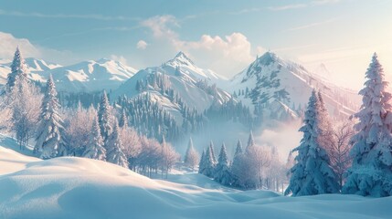 Wall Mural - Beautiful winter landscape, perfect for skiing backgrounds, generative ia