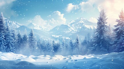 Wall Mural - Beautiful winter landscape, perfect for skiing backgrounds, generative ia