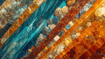 Wall Mural - Layered stone texture with orange and blue hues