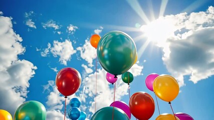 Aufkleber - A bunch of colorful balloons are floating in the sky. The balloons are of different colors, including pink, purple, and blue