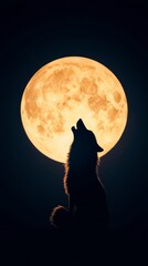 Wall Mural - A mystical silhouette of a wolf howling at a full moon, creating a captivating and atmospheric night scene.