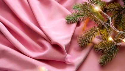 Canvas Print - pink materials with christmas lights and branch