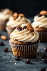 Homemade Raisin cupcake closeup view